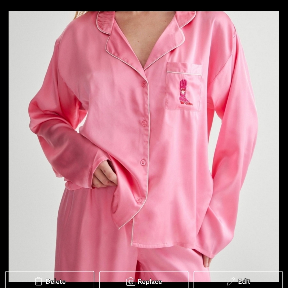 Nasty Gal Satin Embroidered Western Boot Pajama Set Sze 4 & Size 10 - Picture 5 of 8